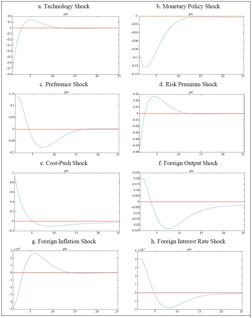 Impulse Response Functions of Inflation to Eight Shocks